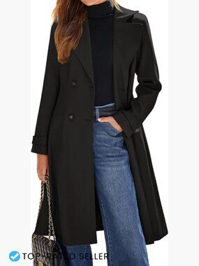 Oversized Long Trench Coat Double Breasted Lapel Classic Fall Winter Outerwear
